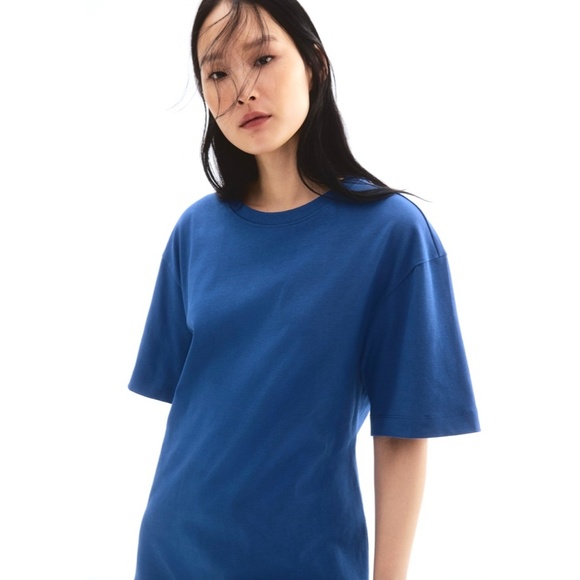 H&M Defined Waist T-Shirt Dress Blue NEW Cotton Crewneck Pullover Short Sleeve - Picture 1 of 9